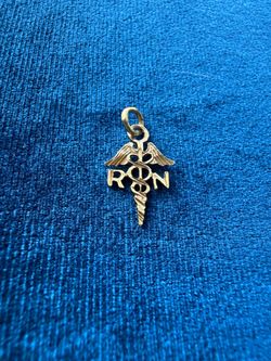 Vintage 14k Registered Nurse RN Caduceus Charm | Solid Gold Medical Symbol | 0.8g