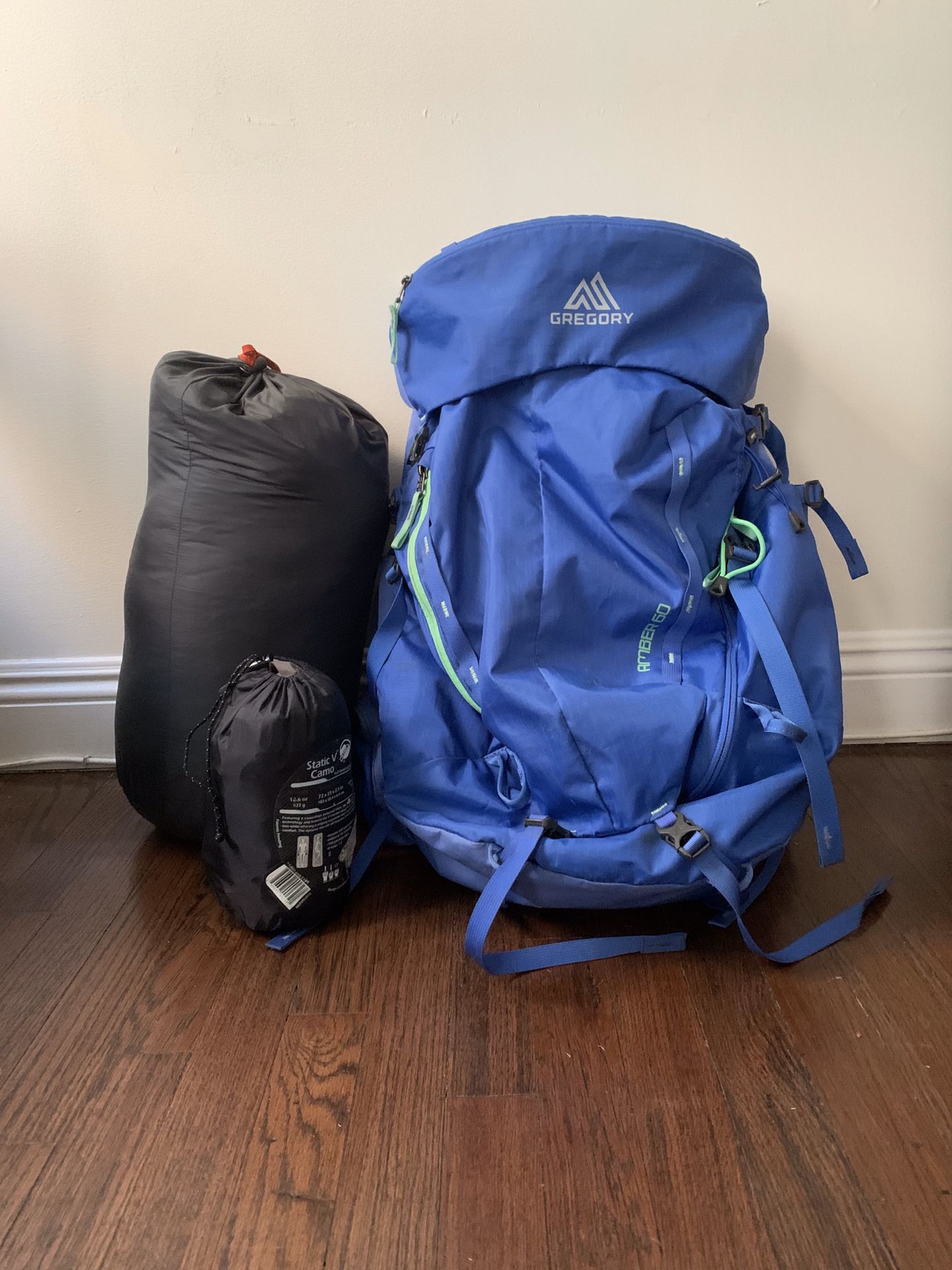 Backpacking Pack, Sleeping Bag and Pad