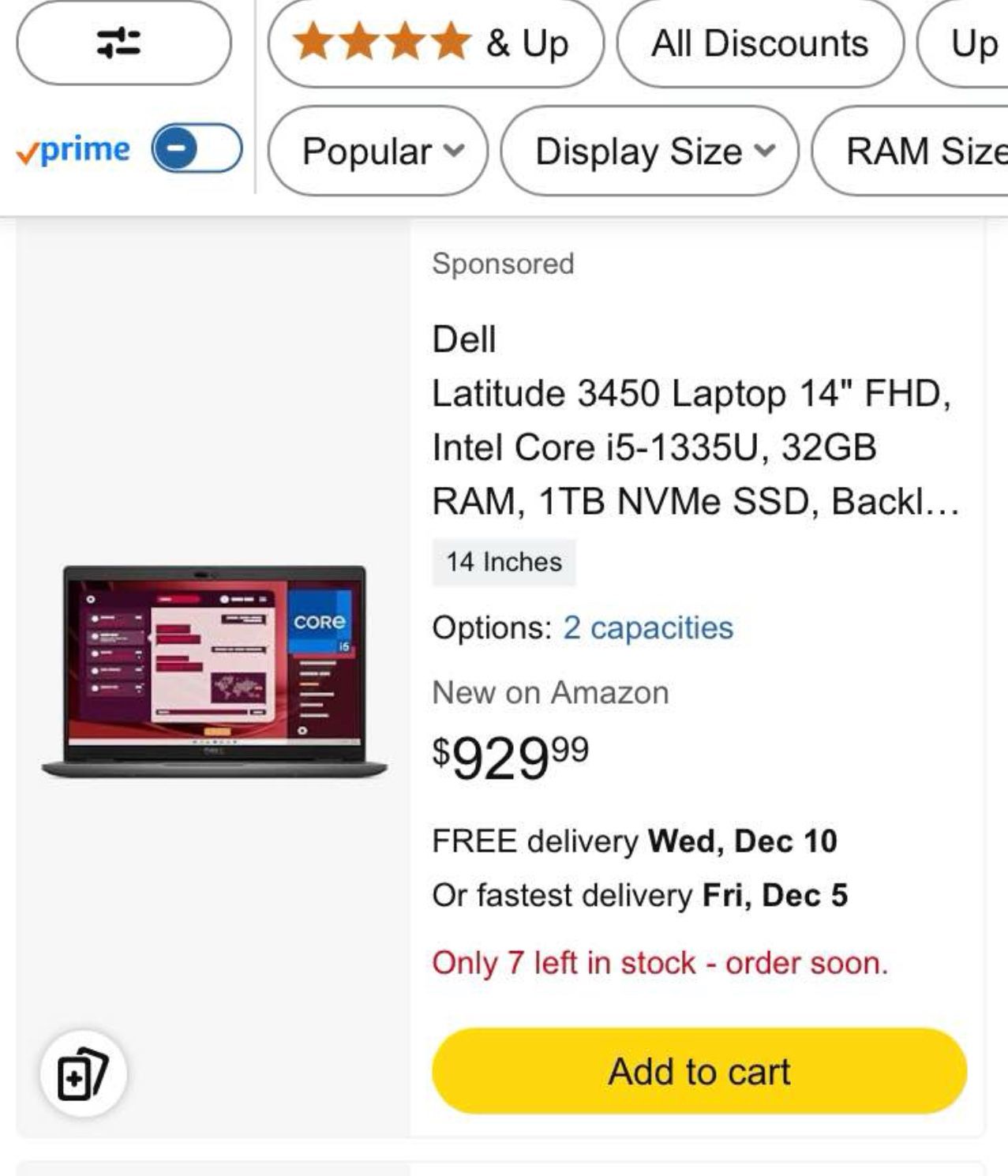 Dell Latitude 3450 Laptop 14" FHD, Intel Core i5-1335U, 32GB RAM, 1TB NVMe SSD, Backlit Keyboard, Webcam, Wi-Fi 6, Bluetooth, HDMI, USB-C, Windows 11 