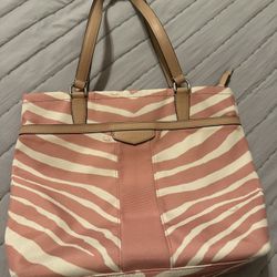 Coach Pink Zebra Striped Carryall Purse Handbag Tote, preowned 
