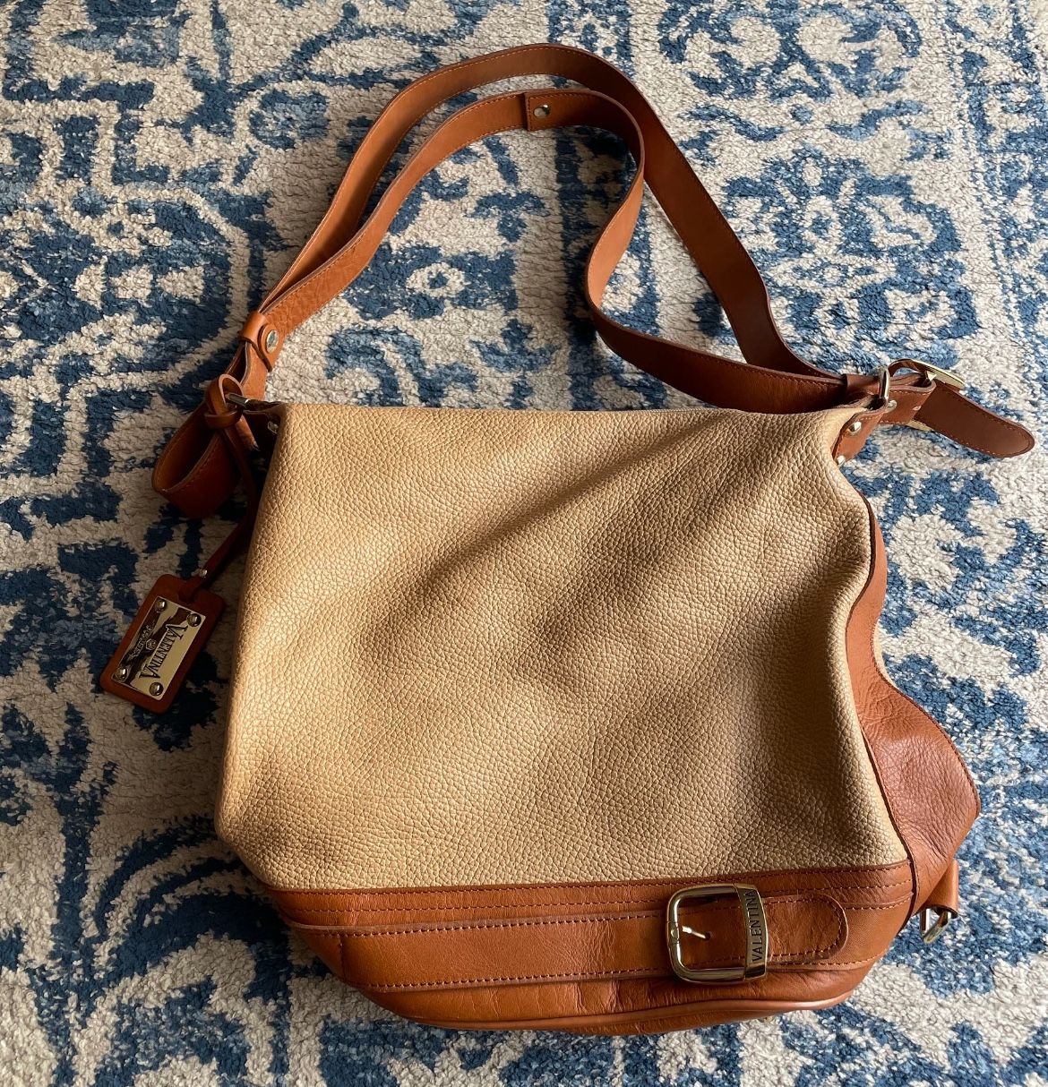 Valentina Genuine Leather Two Tone Dual Compartment Sling Bucket Bag