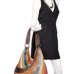 LUCKY BRAND MULTICOLOR LEATHER PATCHES HOBO SATCHEL PURSE SHOULDER BAG

