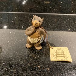Baby Bear Figure from Honey Bears Collection Vintage Handmade-Painted Ceramic 3”