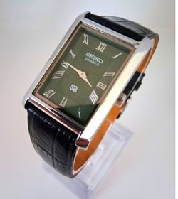 Men's Vintage Seiko Tank Leather Wrist Green Watch RARE 1.jpg