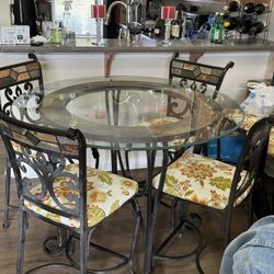 Counter Height Wrought Iron Glass Dining Room Table With 6 Chairs