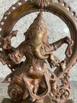 Large 14" Cast Metal Ganesha Statue with Oil Lamps – Heavy