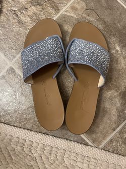 PAUL GREEN SLIDE BLUE SILVER STUDS RHINESTONE SUEDE SANDAL 