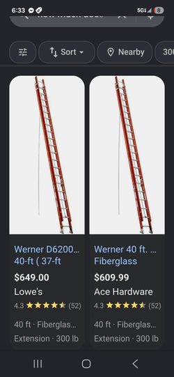 40' Werner  Fiberglass  Extension Ladder