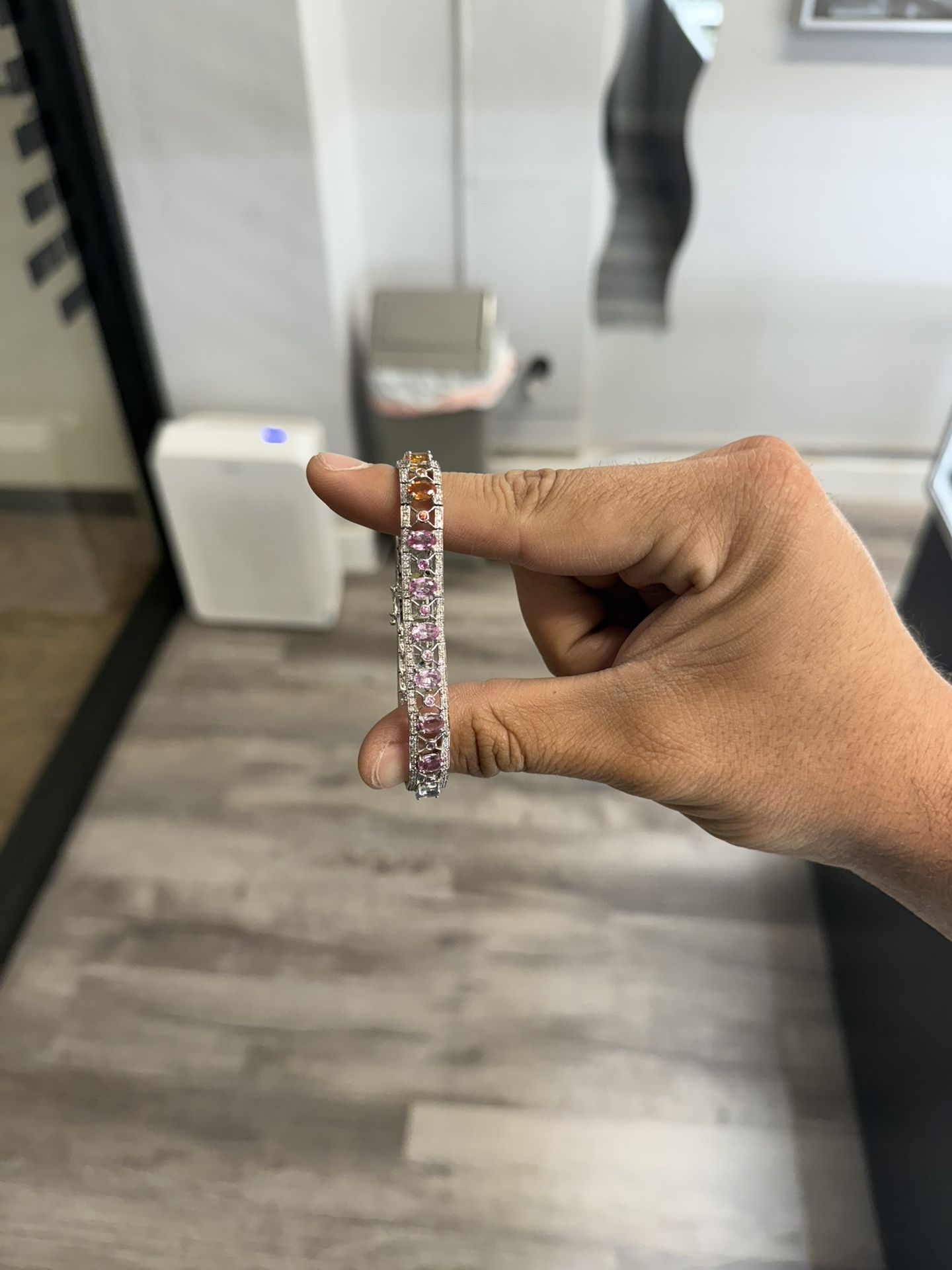 ct of diamonds 9 carats of sapphires 14k white gold Sapphire and diamond bracelet
