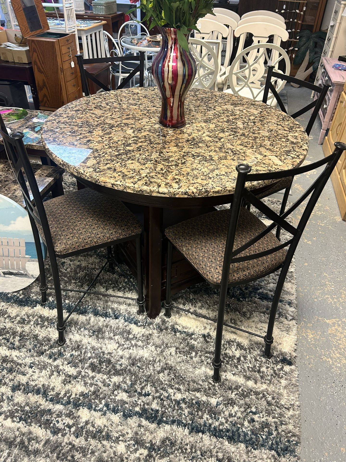 Real Granite Top Pub Table With 4 Barstools 