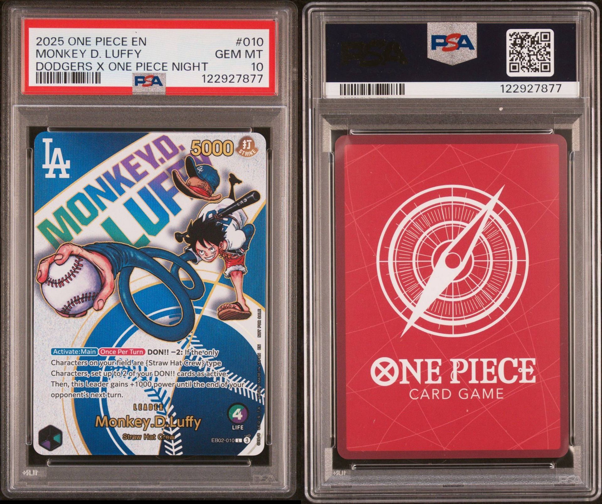 ドジャース ルフィpsa10 Monkey D. Luffy Dodgers PSA 10 Monkey D Luffy EB02-010 L Dodgers One Piece Night