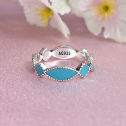 Turquoise Enamel Sterling Silver Ring Different Sizes
