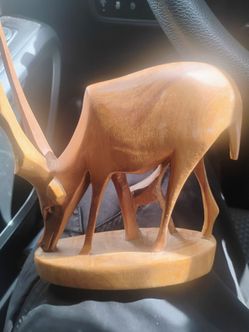Vintage African Wood Carved Antelope Figurine – Spindle Horn Gazelle Sculpture 9” Tall
