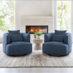 Set of 2 Oversized Fabric Upholstered Swivel Accent Chair with Curved Arm Chair Cozy Modern Swivel Living Room Chair