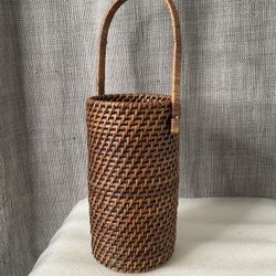Vintage Wicker Wine Bottle Caddy Rattan