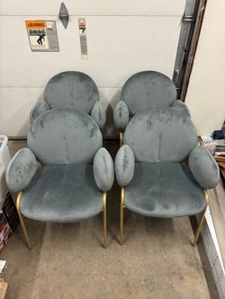New Set of 4 Grey Velvet with Gold Metal Legs Dining Chairs