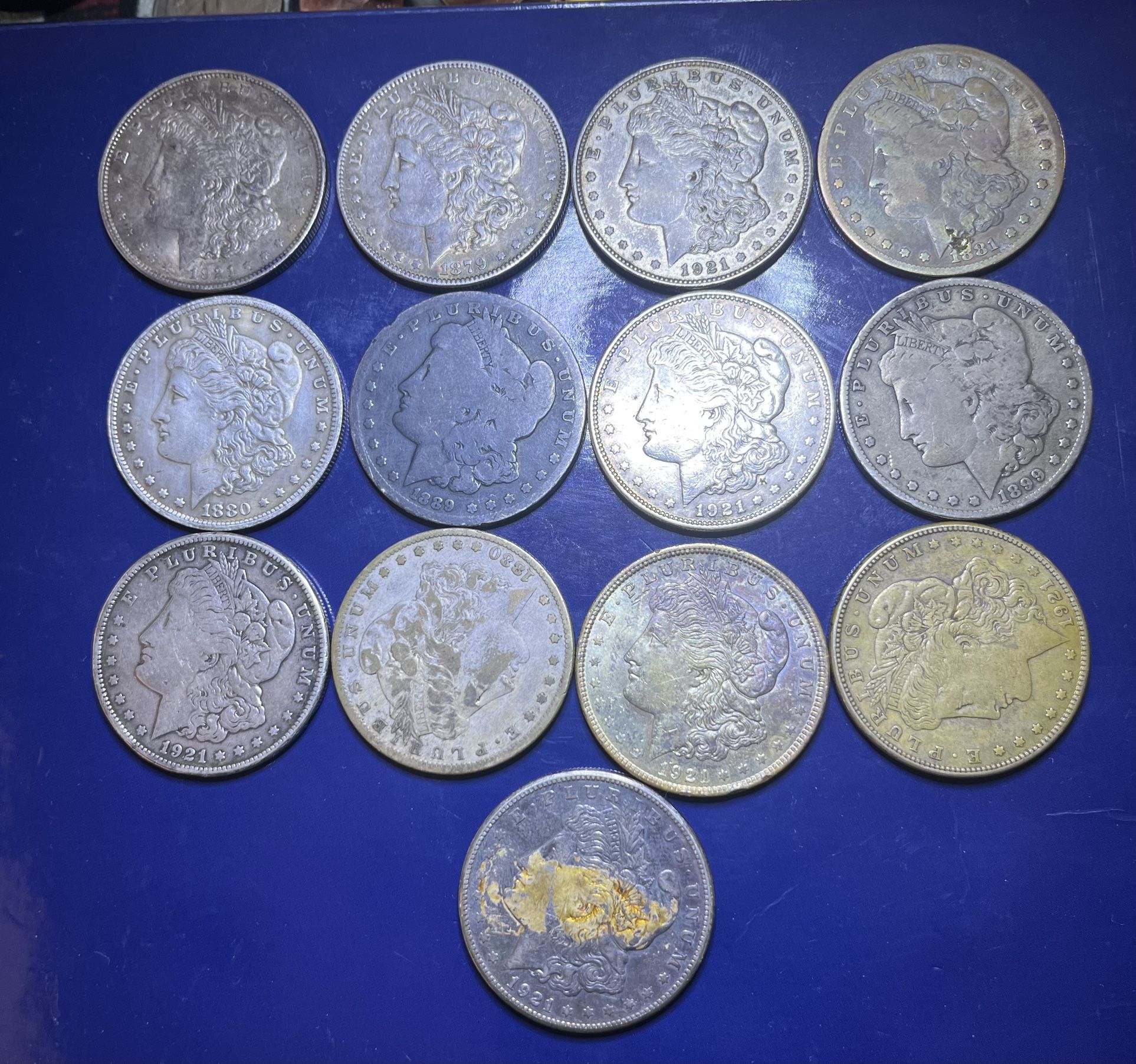 Lot of 13 Morgan Silver Dollars Mixed Dates 1(contact info removed).