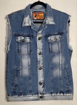 Rolling Paper Jean Vest Jacket Large Blue Sleeveless Denim Distressed Retro L 