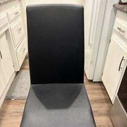 Black Leather Dining Chair With Silver Prong Base (2X)
