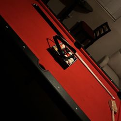 Pool Table With Balls And Sticks 