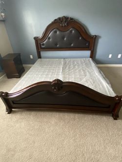 King size bed frame with box and nightstand