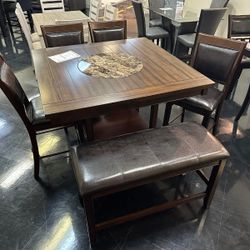 6 Pcs Dining Room Set Dining Table 4 Chairs and Bench Fulton 