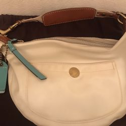 White satin Coach Hampton hobo shoulder bag