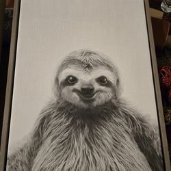 Framed Art - Kate and Laurel Sylvie Baby Sloth Animal Print Portrait Framed Canvas Wall Art