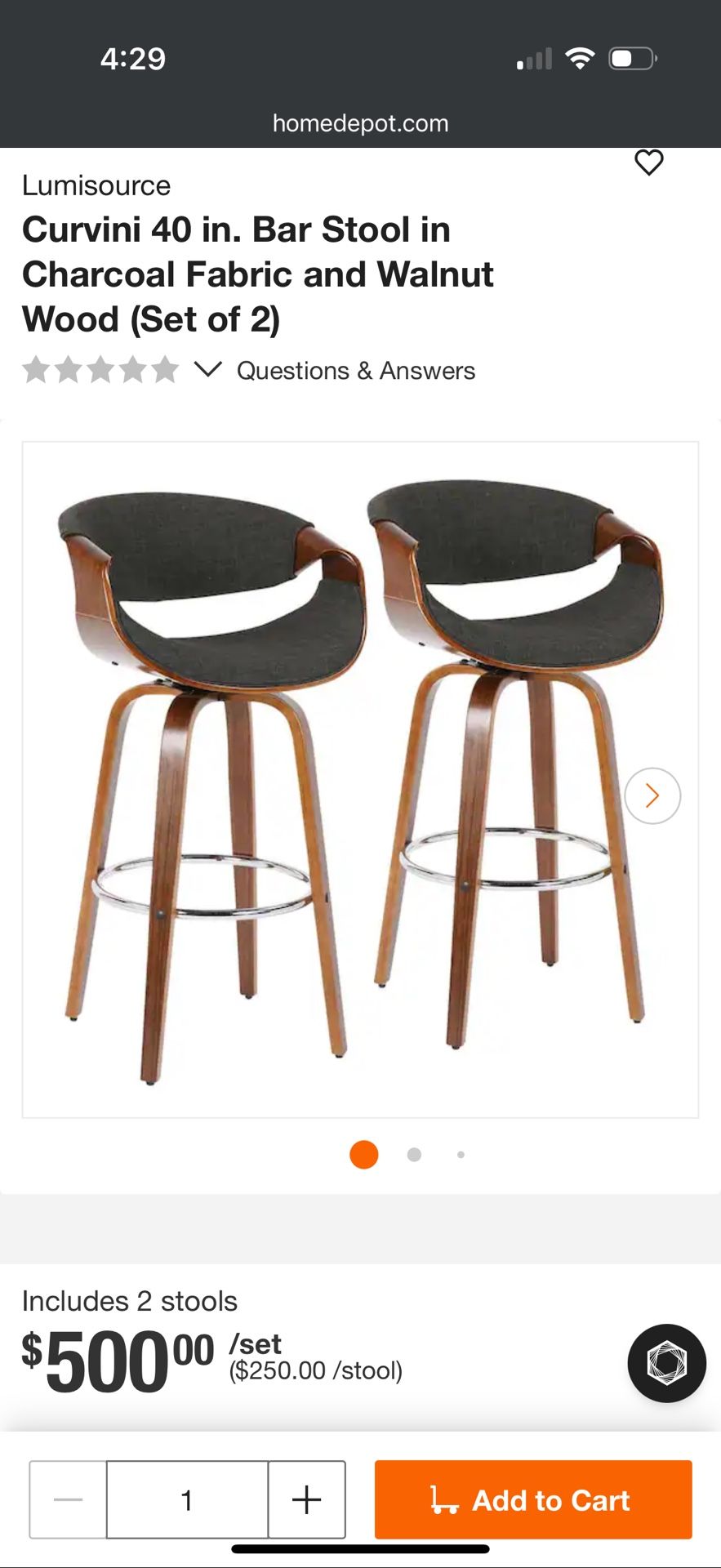 Set Of Two MCM Bar Stools New In Box