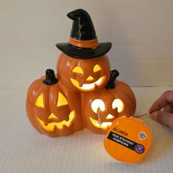 Trio Stacked Light Up Pumpkins NEW