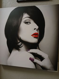 ANS Advertising print bold red lips and purple finger nails