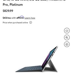 Microsoft surface pro 6 tablet with keyboard and stylus and case