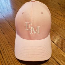 Pink Fitted Baseball Cap With White Embroidered EM on Front Cap
