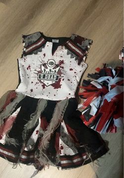 Zombie Cheerleader Halloween Costume with Pom-Poms girls size 6/7