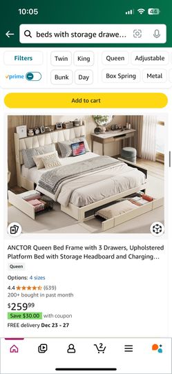 Anctor ANCTOR Queen Bed Frame with 3 Drawers, Upholstered Platform Bed with Storage