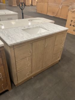 48” Grey Oak Solid Wood Bathroom Vanity with Marble Top (V77)