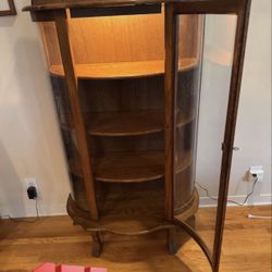 Oak Curio Cabinet China Hutch Beveled Glass 