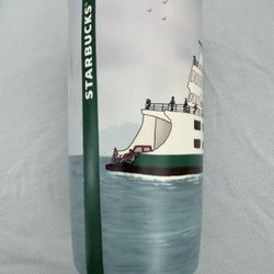 Starbucks Seattle Ferry Ceramic Travel Mug - Blue White Black Green