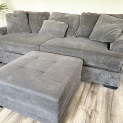 Large Gray Couch + Ottoman – Very Comfortable – 97”
