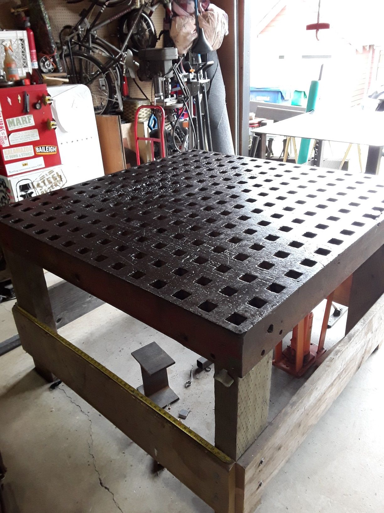 Waffle Platen Welding Table on stand 5'x 5'x 3" thick- 5 3/4" table skirt -1 3/4" holes acorn style
