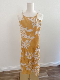 Old Navy Girls Mustard Tropical Midi Sundress Size S (6-7) Adjustable Straps