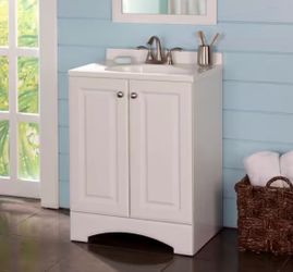 Glacier Bay 24 in. W x 36 in. H x 19 in. D Bath Vanity in White with Vanity Top in White and White Basin