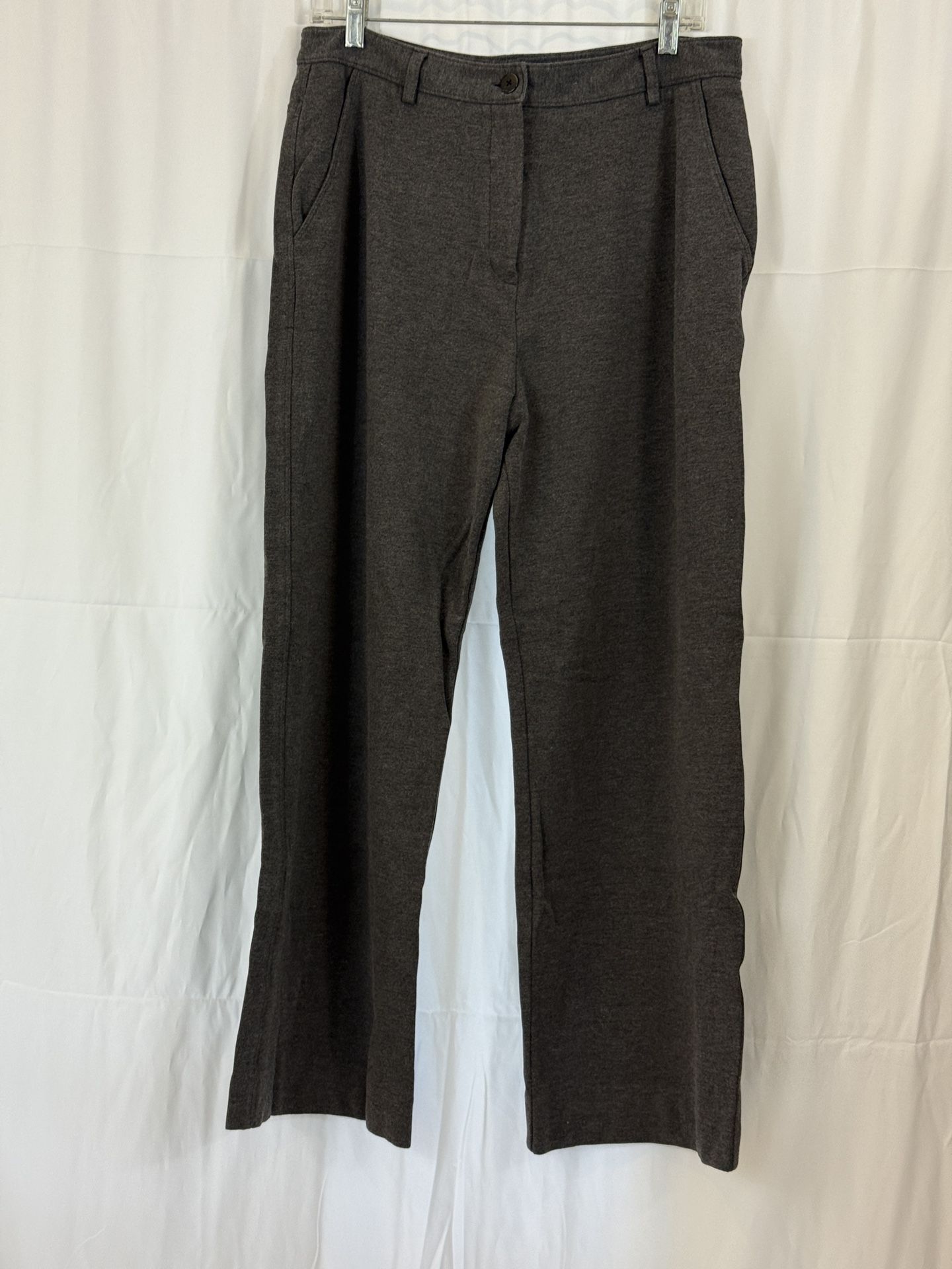 Joan Vass Charcoal Heather Stretch Knit Trousers, Size 14