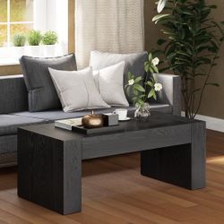 COZAYH Rustic Wood Coffee Table with Chunky Block-Legs, Farmhouse Style Center Table, Lounge, RectangularοΌBlack