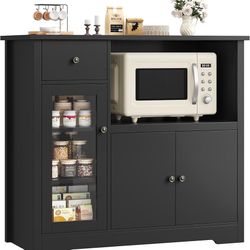 Microwave Cabinet, Kitchen Storage Cabinet with 3 Doors and 1 Drawer, Buffet Sideboard with Adjustable Shelves, Microwave Stand for Kitchen, Dining Ro