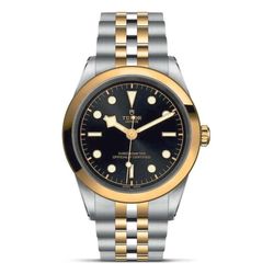 *Ladies Tudor Black Bay 32mm Automatic Two Tone 18K Yellow Gold / Stainless Steel Watch with Black Dial. (Pre-Owned Box/Card M79583)