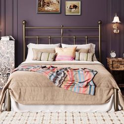 Queen Size Metal Platform Bed Frame with Victorian Vintage Headboard/Under Bed Storage/No Box Spring Needed/Easy Assembly/Noise Free/Mattress Foundati