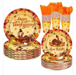 Brand New 180 PCS Thanksgiving Dinnerware Set, Serve 30 Guests 9″ 7″ Fall Paper Plates