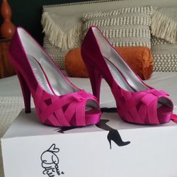 Paris Hilton Satin Fuschia Platform Heels