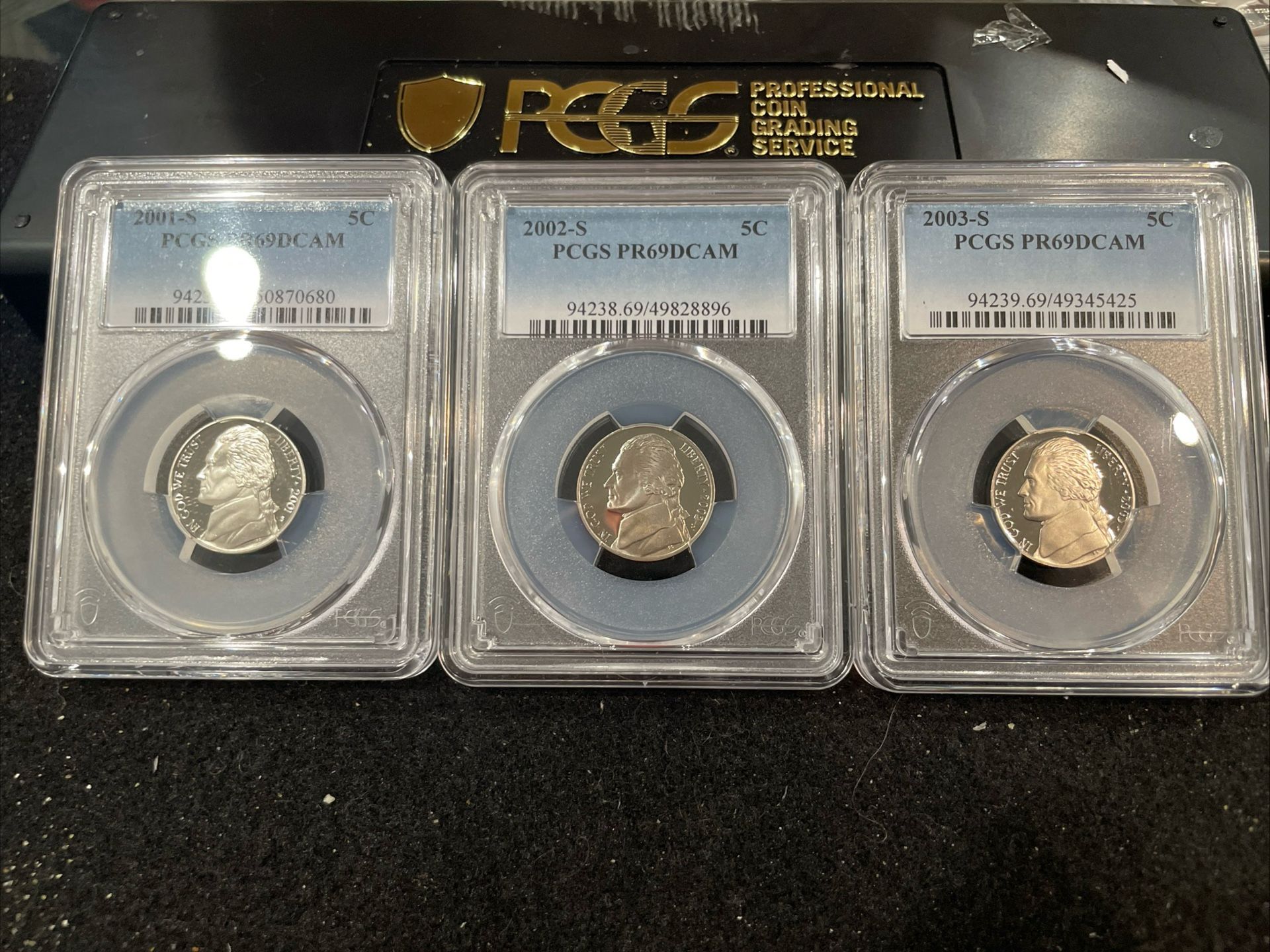 2001, 2002 And 2003 Gem Proof Jefferson Nickels All Graded At PR69 With A Deep Cameo